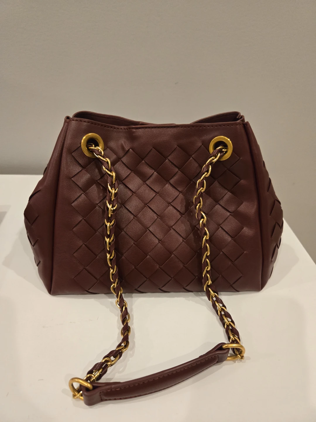 Woven Chain Handle Handbag with Clutch Burgundy - photo 5
