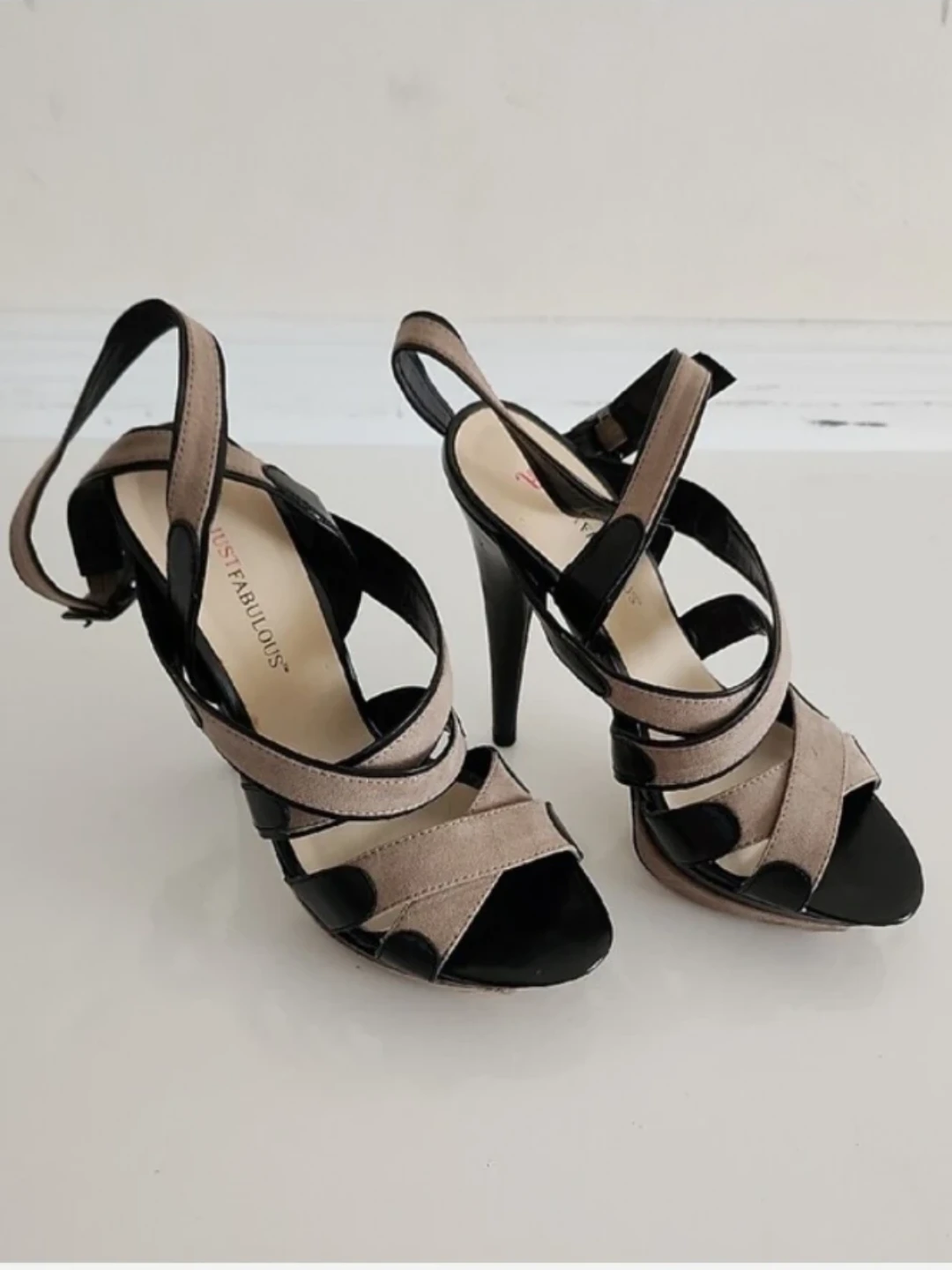 Just Fab Black and Tan Strappy Heels - photo 2