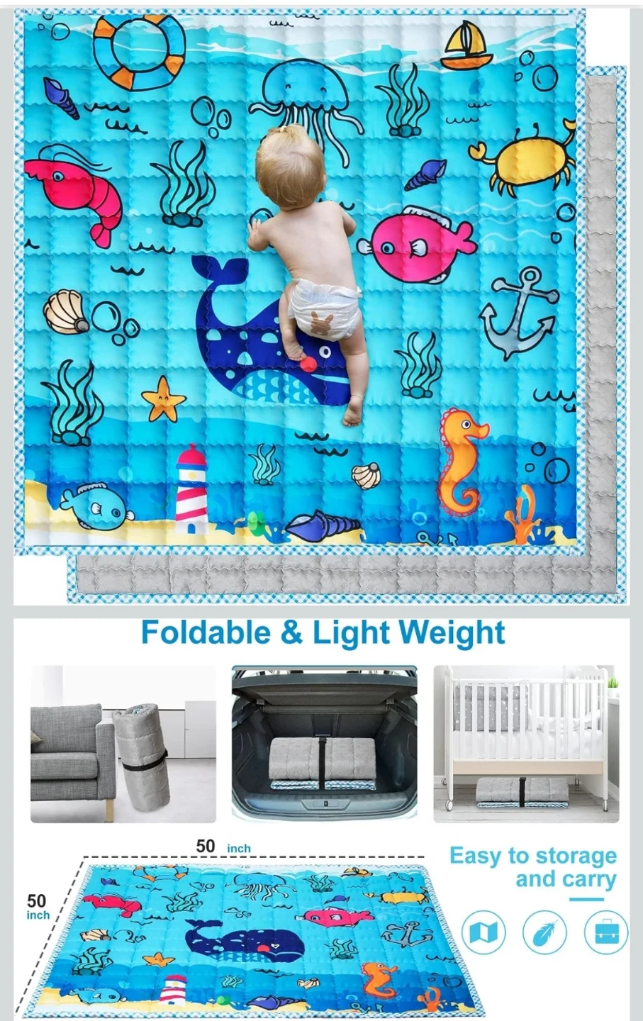 Baby play mat for playpen and floor