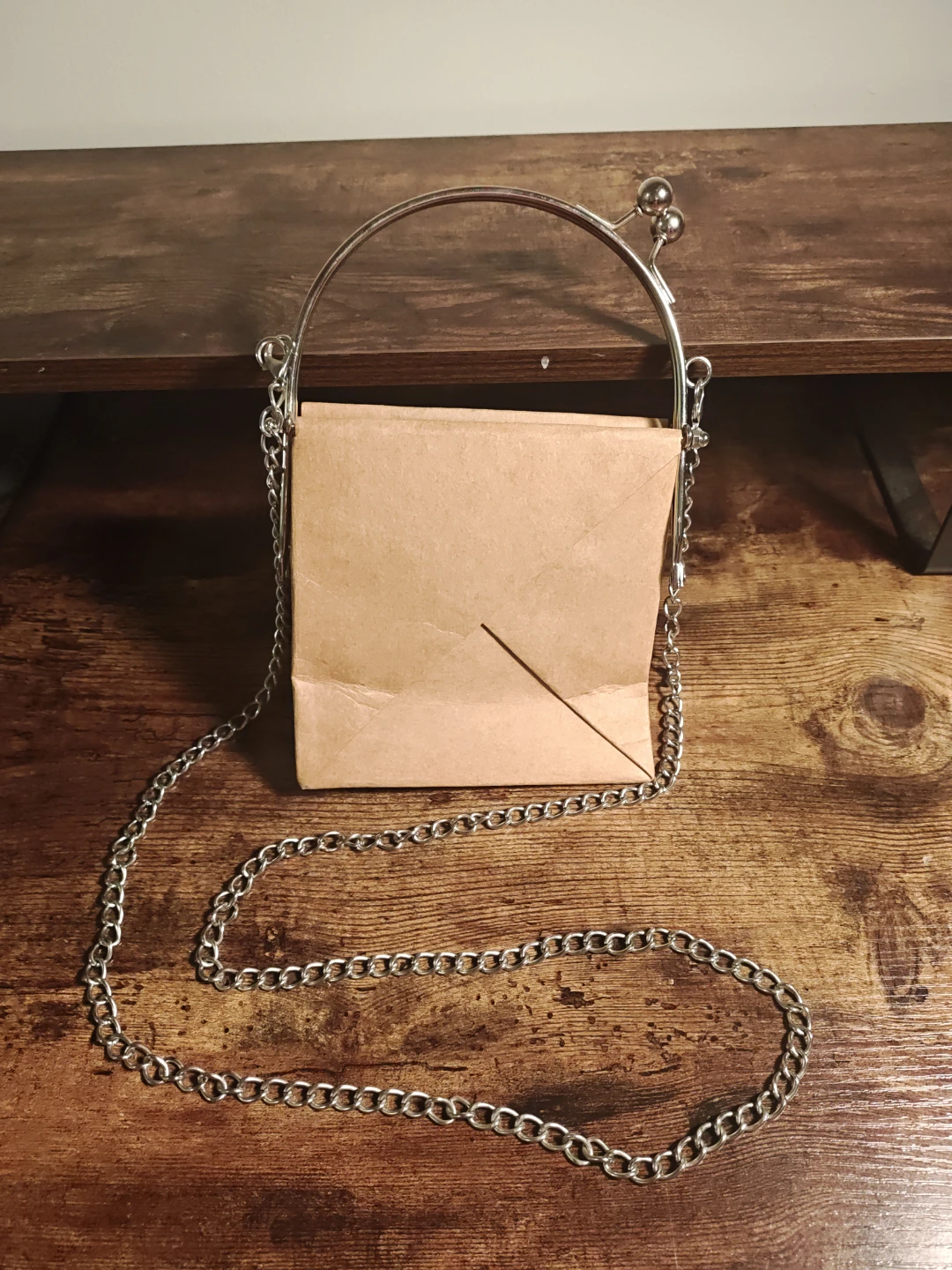 Brown Paper Coin Purse with Silver Chain