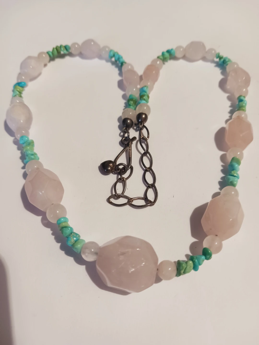 Sterling Silver Genuine Rose Quartz &Turquoise Beaded Necklace - photo 2