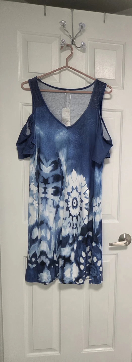 Blue Tie-Dye Cold-Shoulder Dress