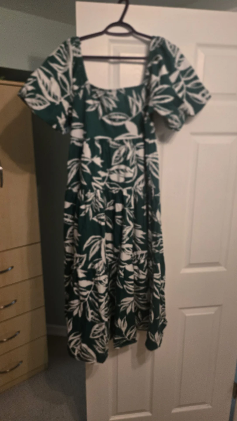 Green floral midi dress with square neck