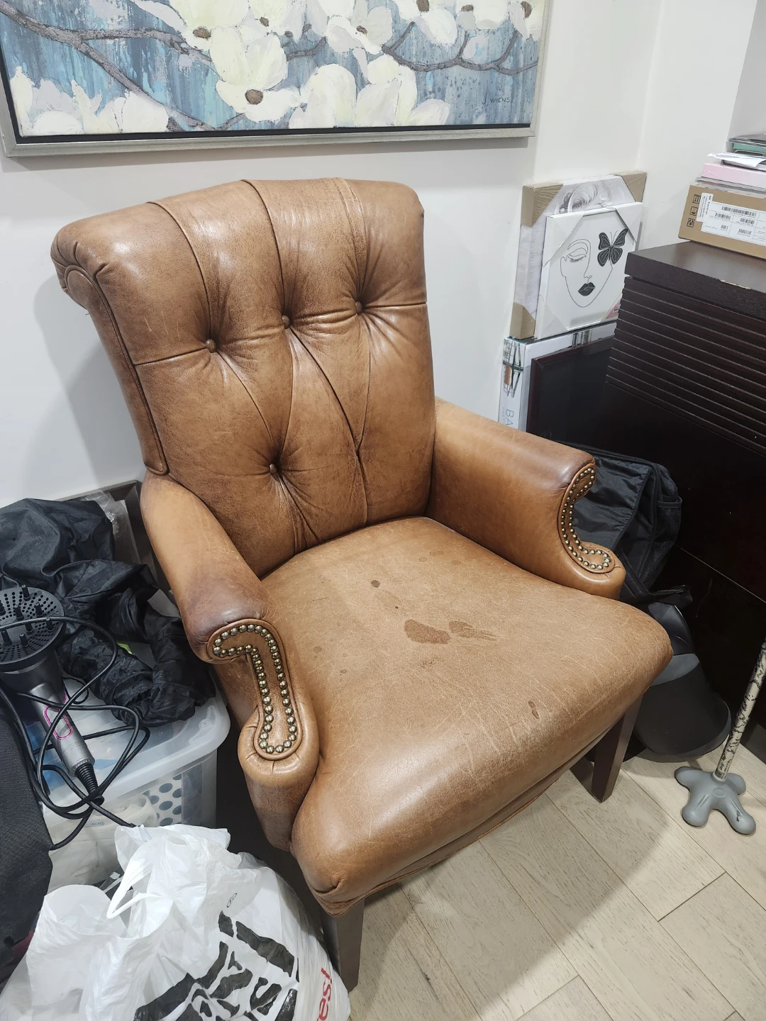 Brown Leather Tufted Accent Chair