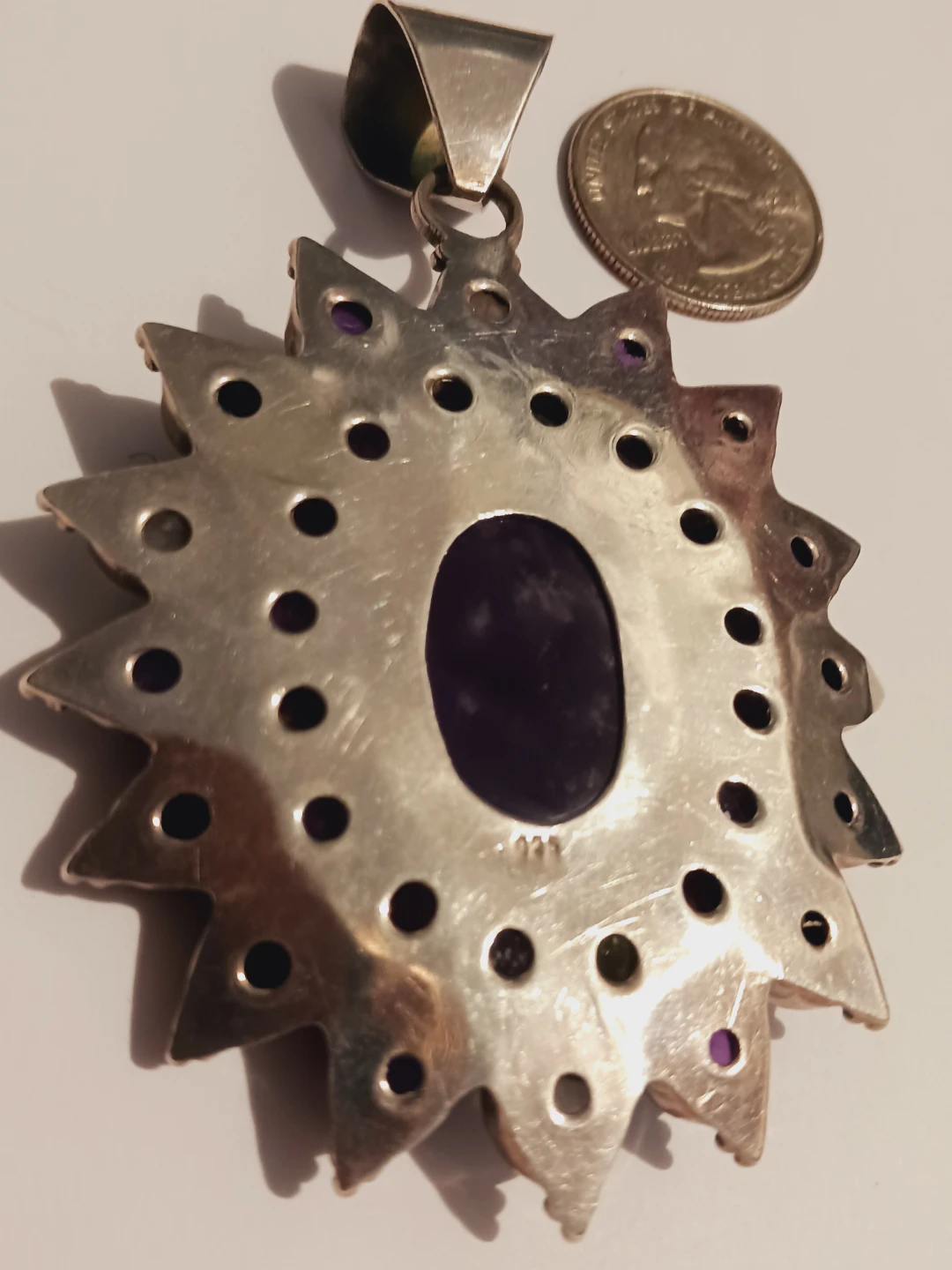 Sterling Silver 925  Oversized Multi-gemstone Starburst Pendant - photo 5