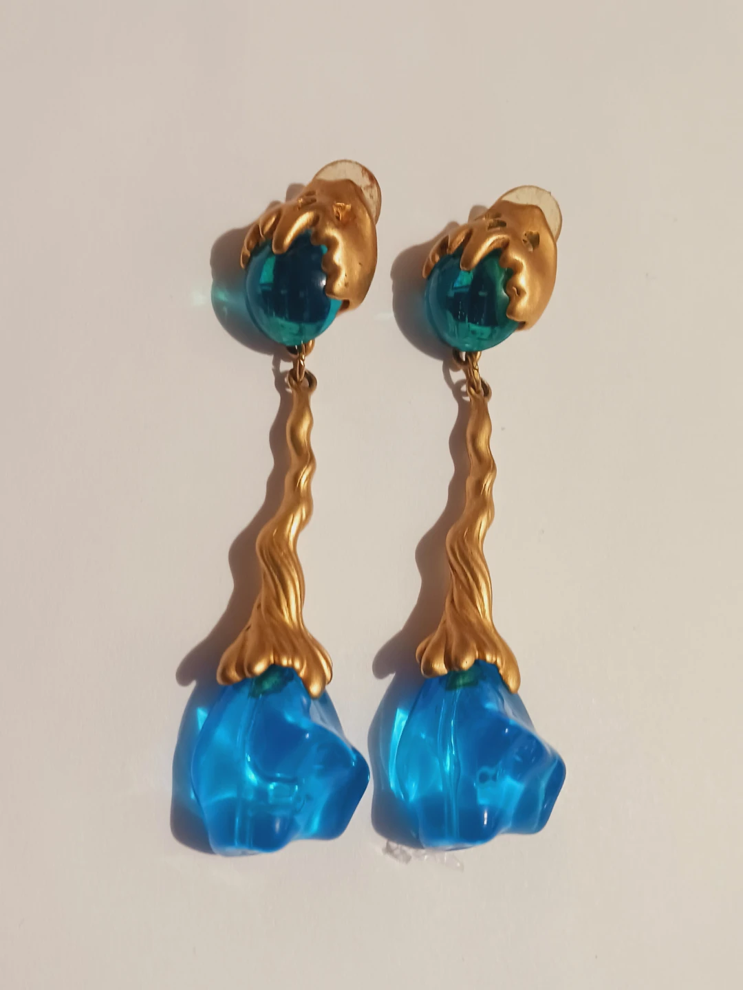 Stunning Statement Designer Gold Tone Dangle 4"  Earrings - photo 3