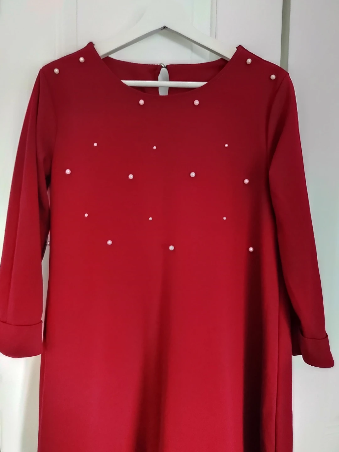 Red Pearl Embellished Long Sleeve Dress - photo 2