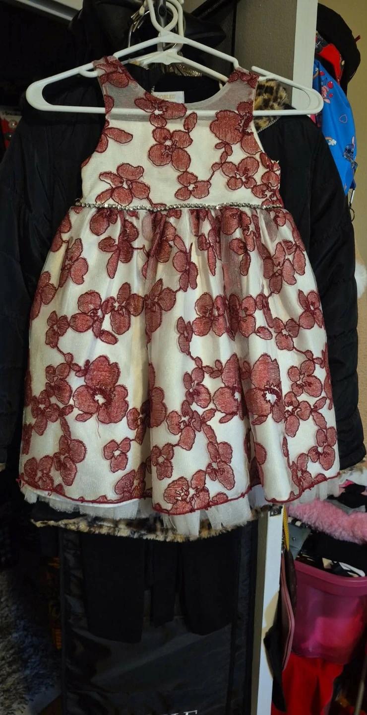 Girls White & Red Floral Dress