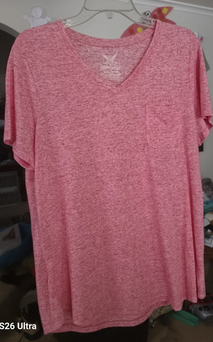 Faded Glory Pink V-Neck Pocket T-Shirt XL/TG