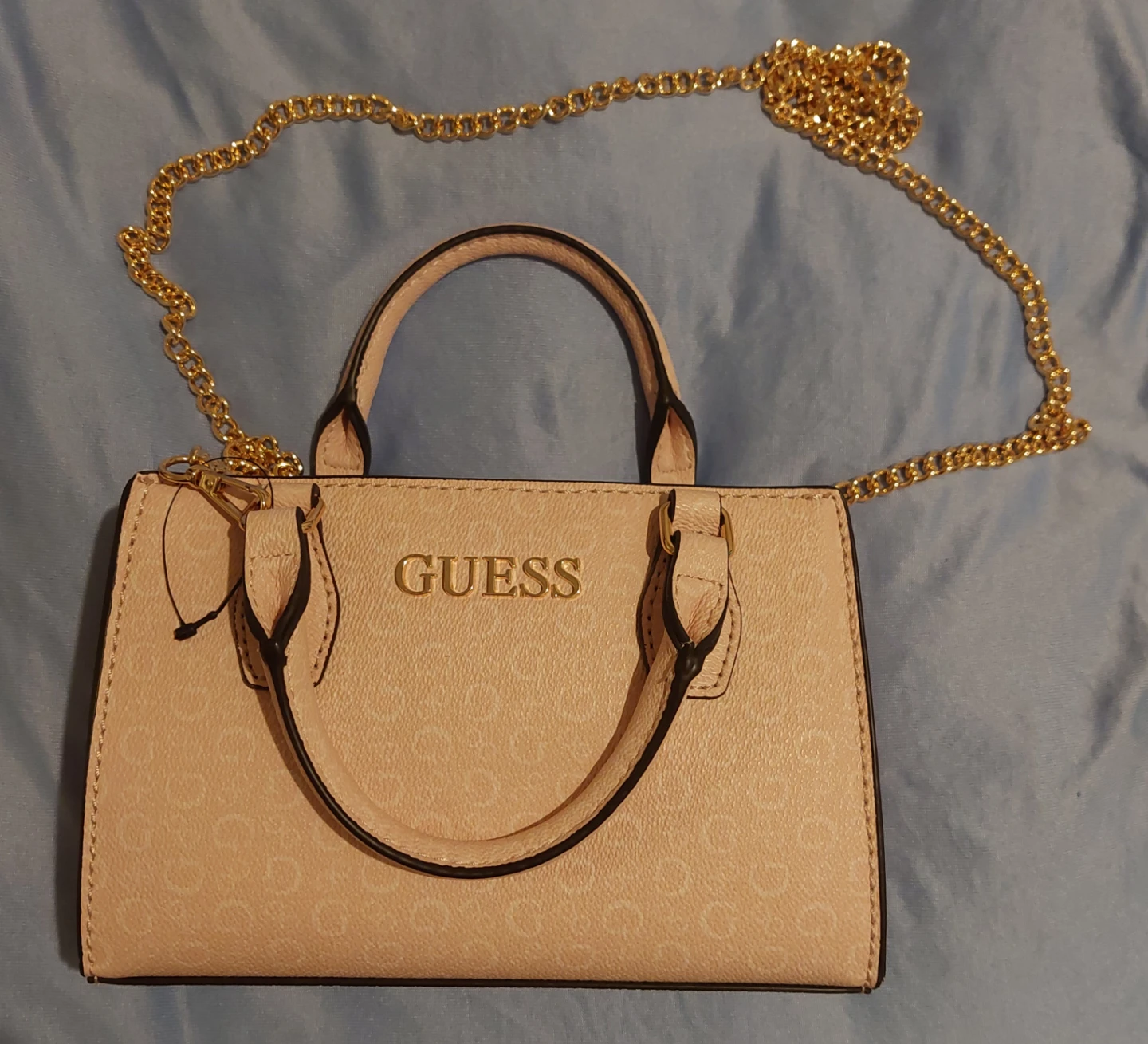 GUESS Pink Mini Top Handle Bag with Gold Chain