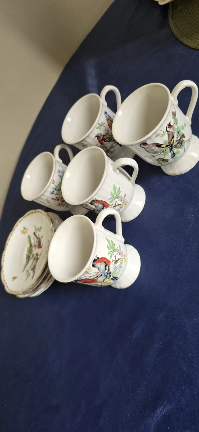 Set of 6 Vintage Teacups and Saucers with Bird Design - photo 3