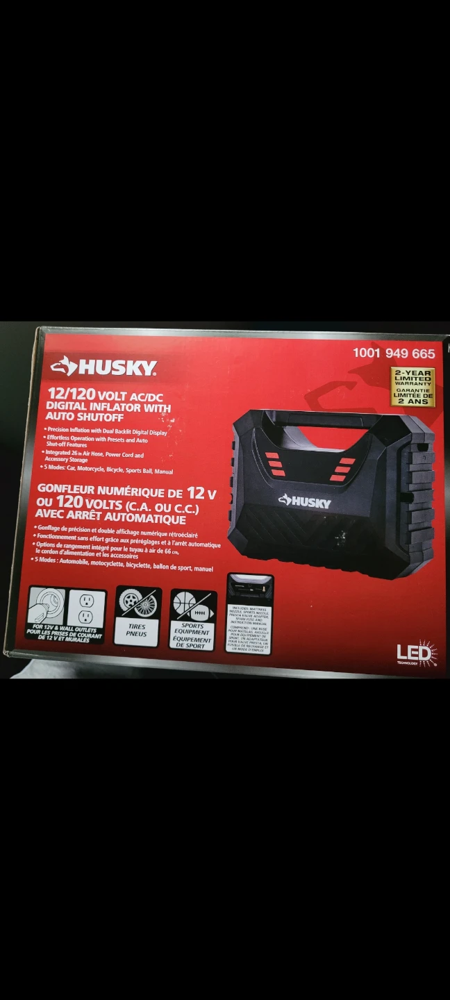Husky 12V AC/DC Cordless Portable Air Inflator with Quick Flow