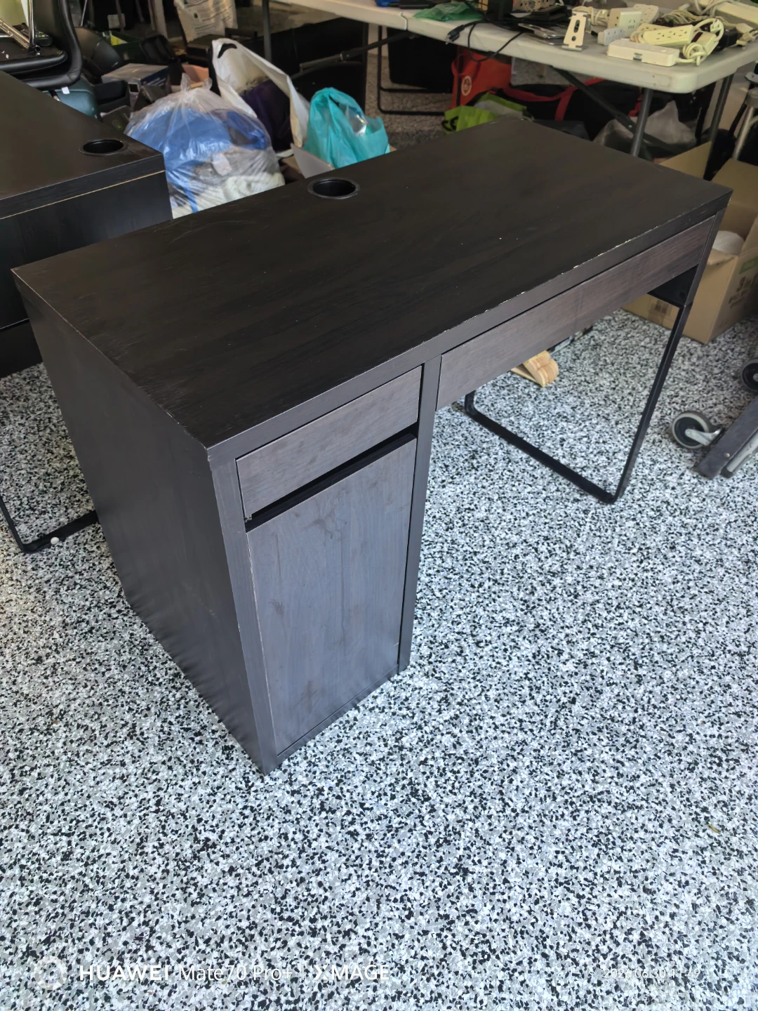 Dark Wood Desk with Drawer and Cabinet