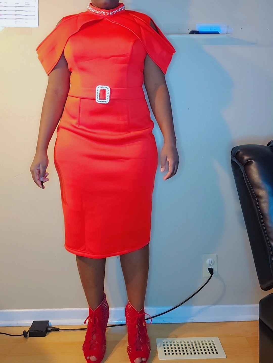 Women's Red Cold Shoulder Dress with Belt - photo 2
