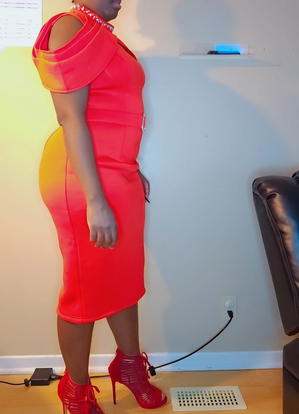 Women's Red Cold Shoulder Dress with Belt - photo 3