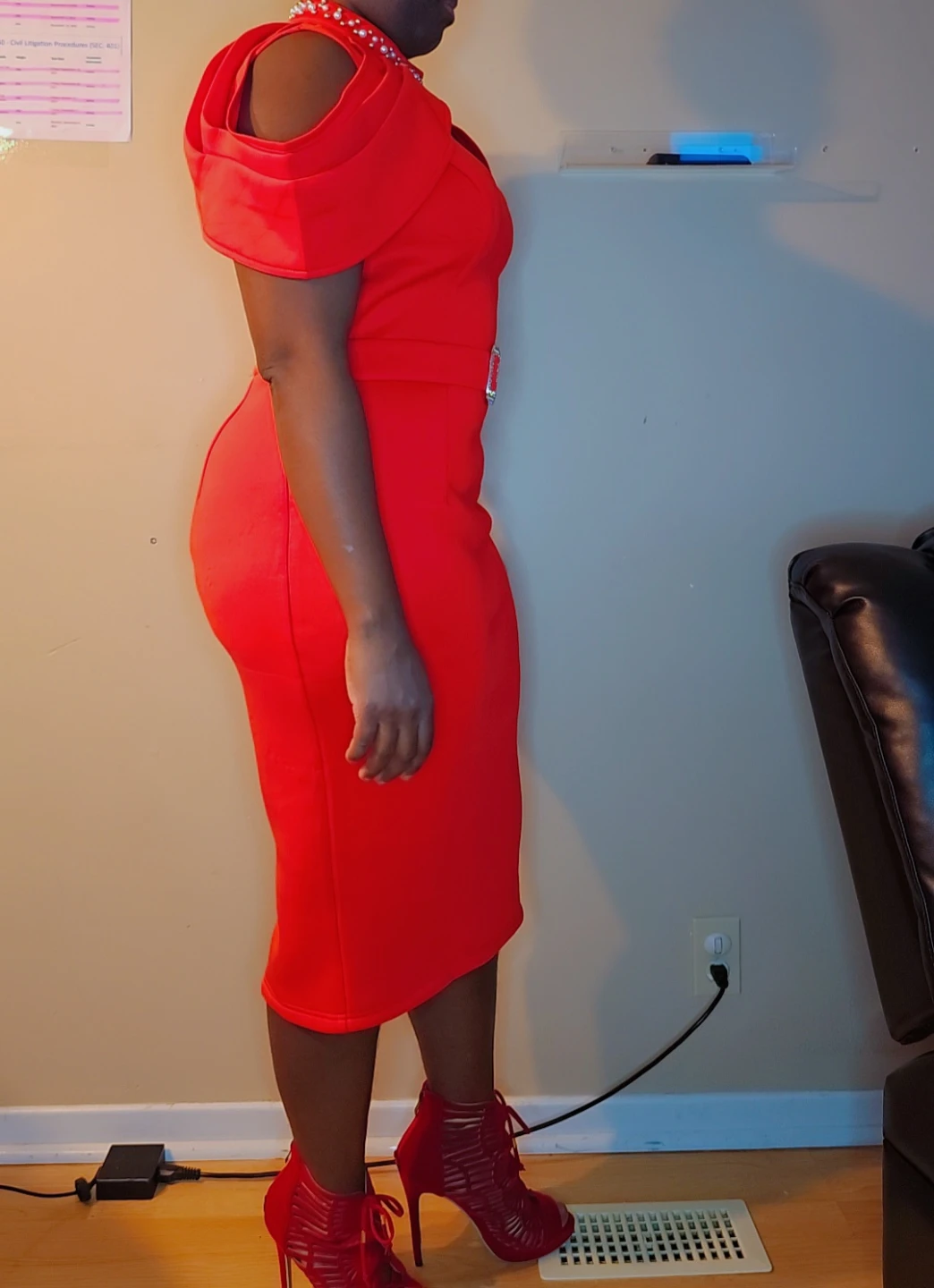 Women's Red Cold Shoulder Dress with Belt - photo 4