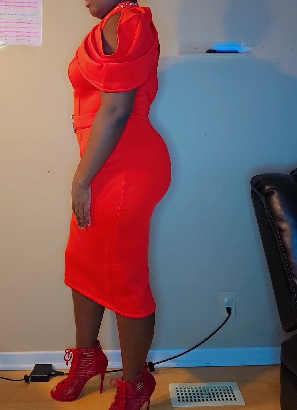 Women's Red Cold Shoulder Dress with Belt - photo 5