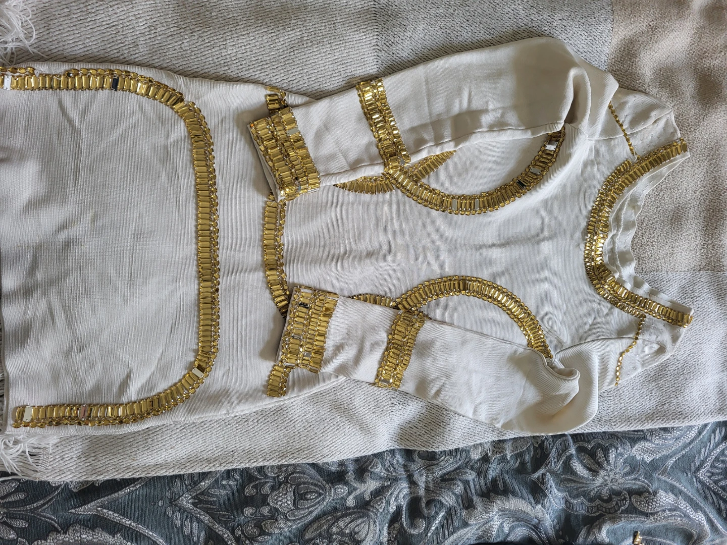 White and Gold Embellished Top