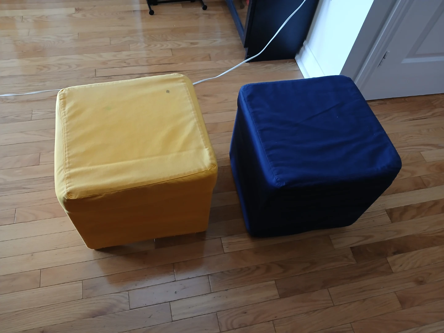 Yellow and Blue Ottomans (Set of 2)