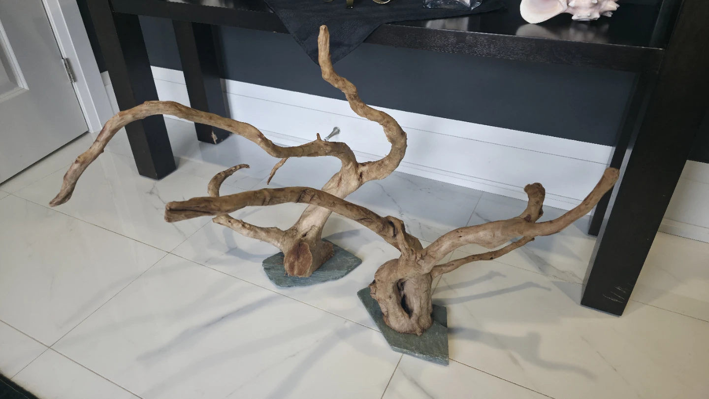 2 decorative tree branches on slate stone