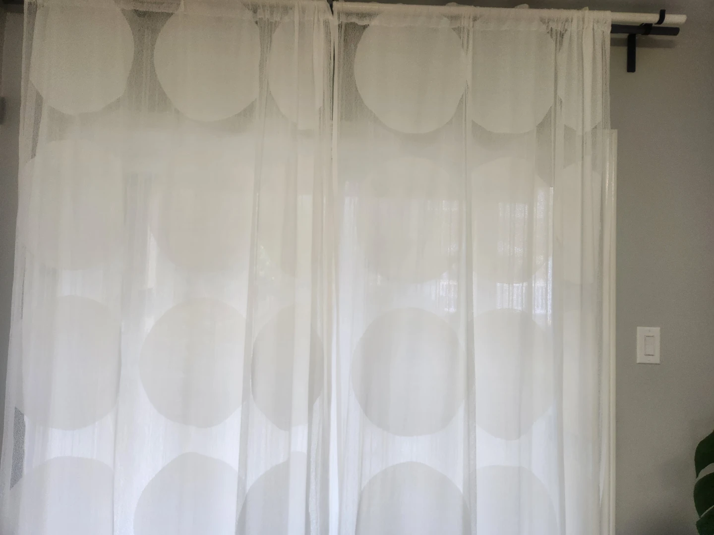 White sheer curtains with polka dot pattern