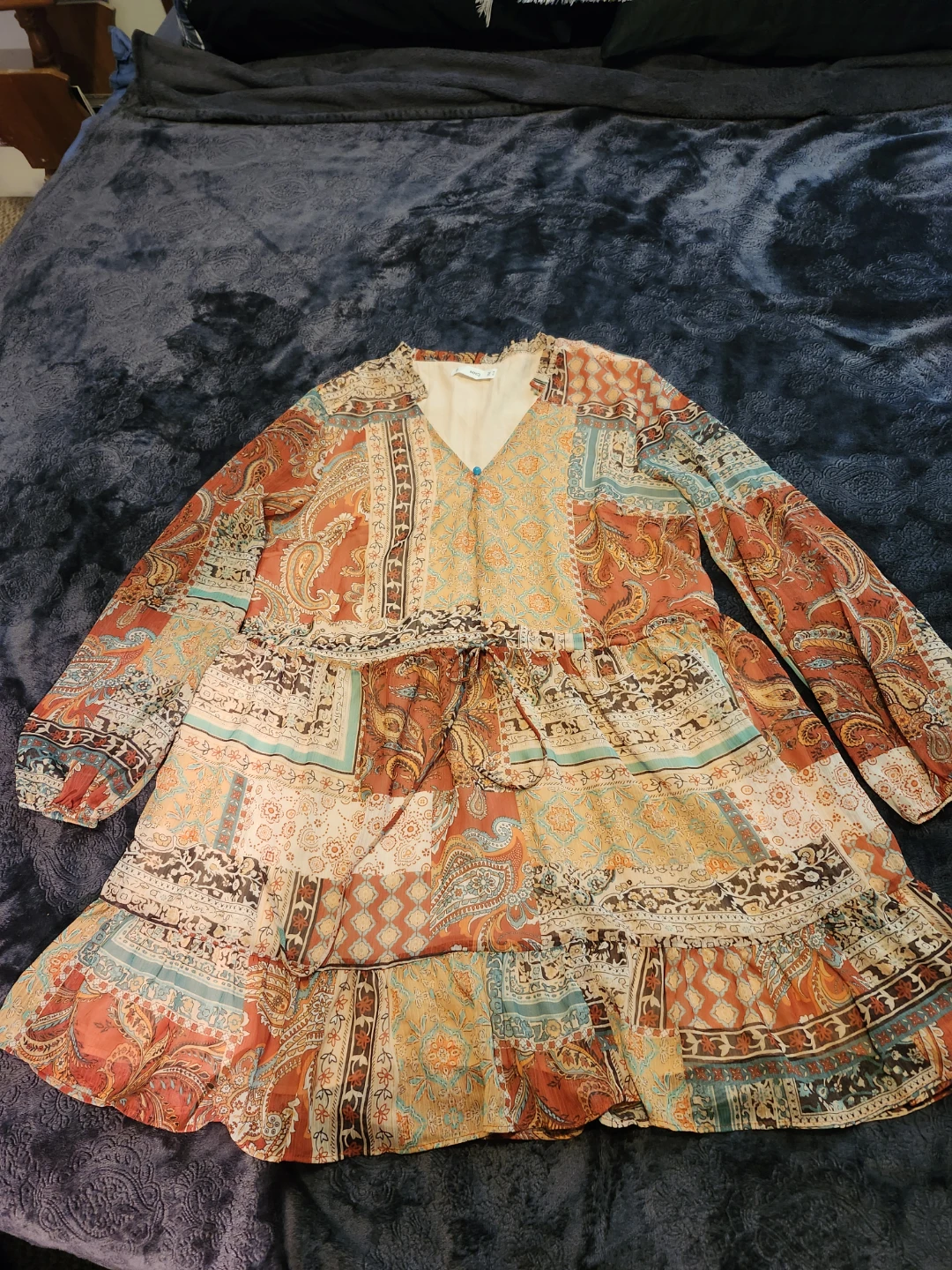 Mango Patchwork Print Tiered Dress