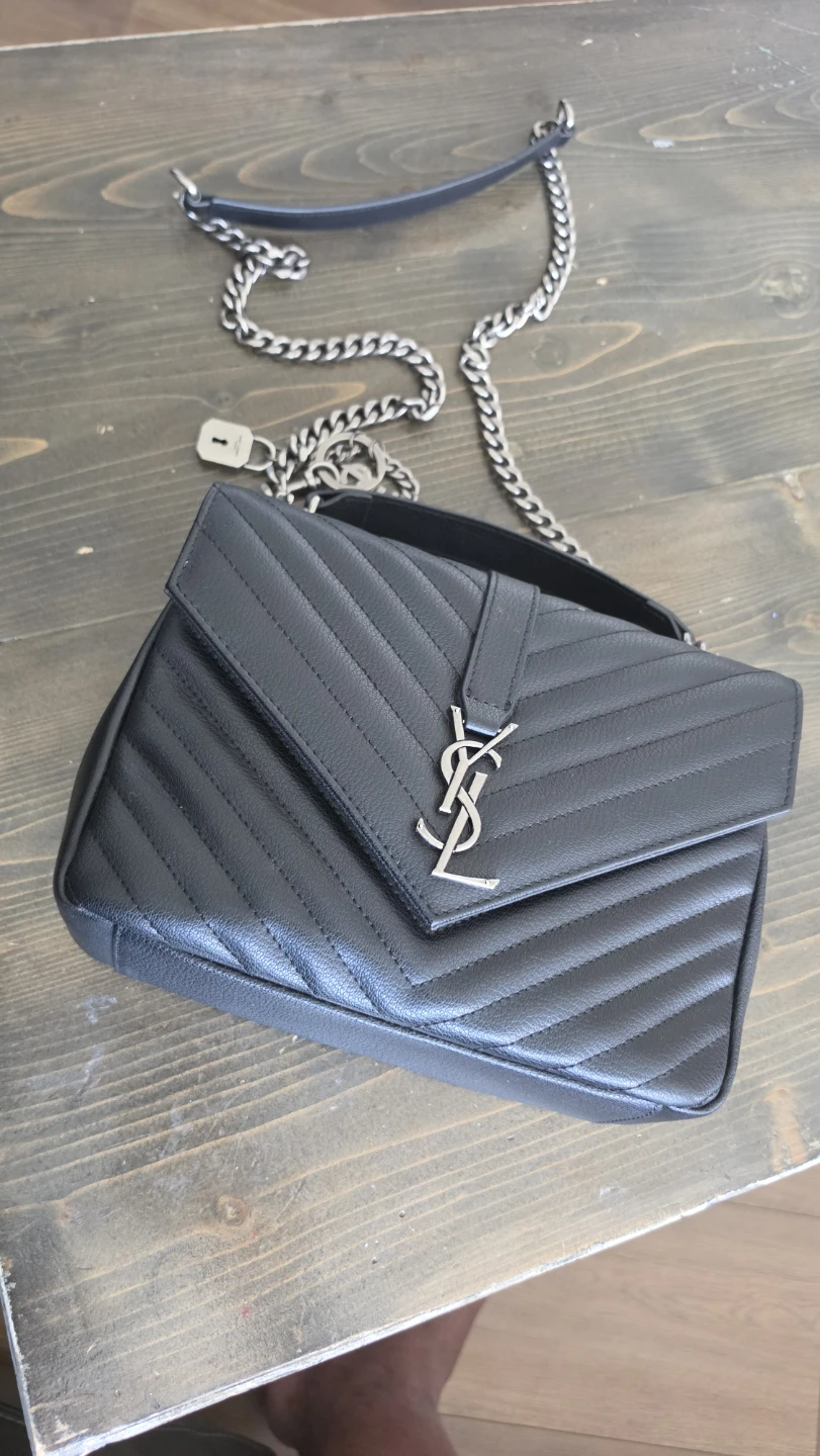 Saint Laurent Black Chevron Leather Chain Bag
