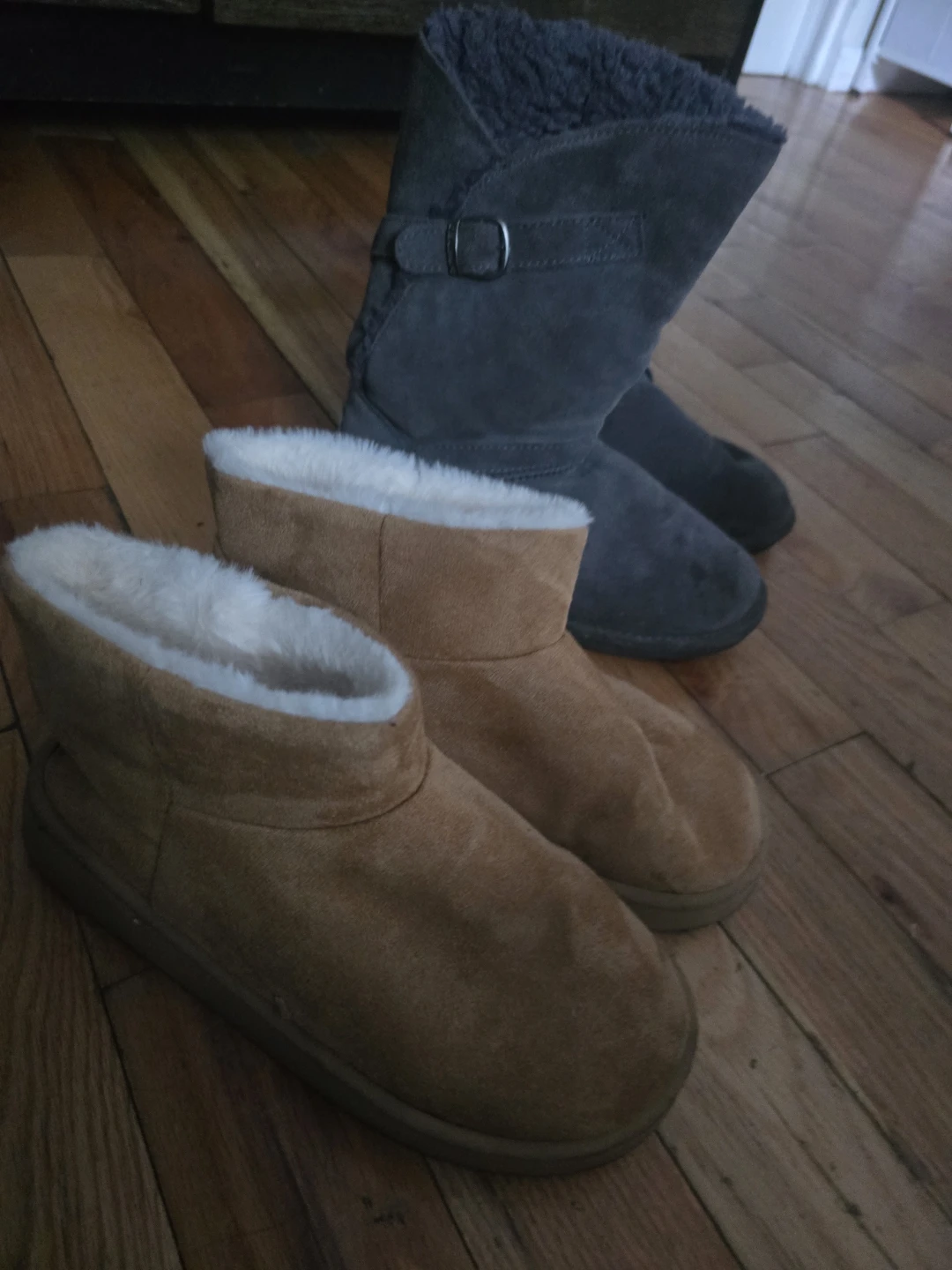 Tan & Gray Fuzzy Boots