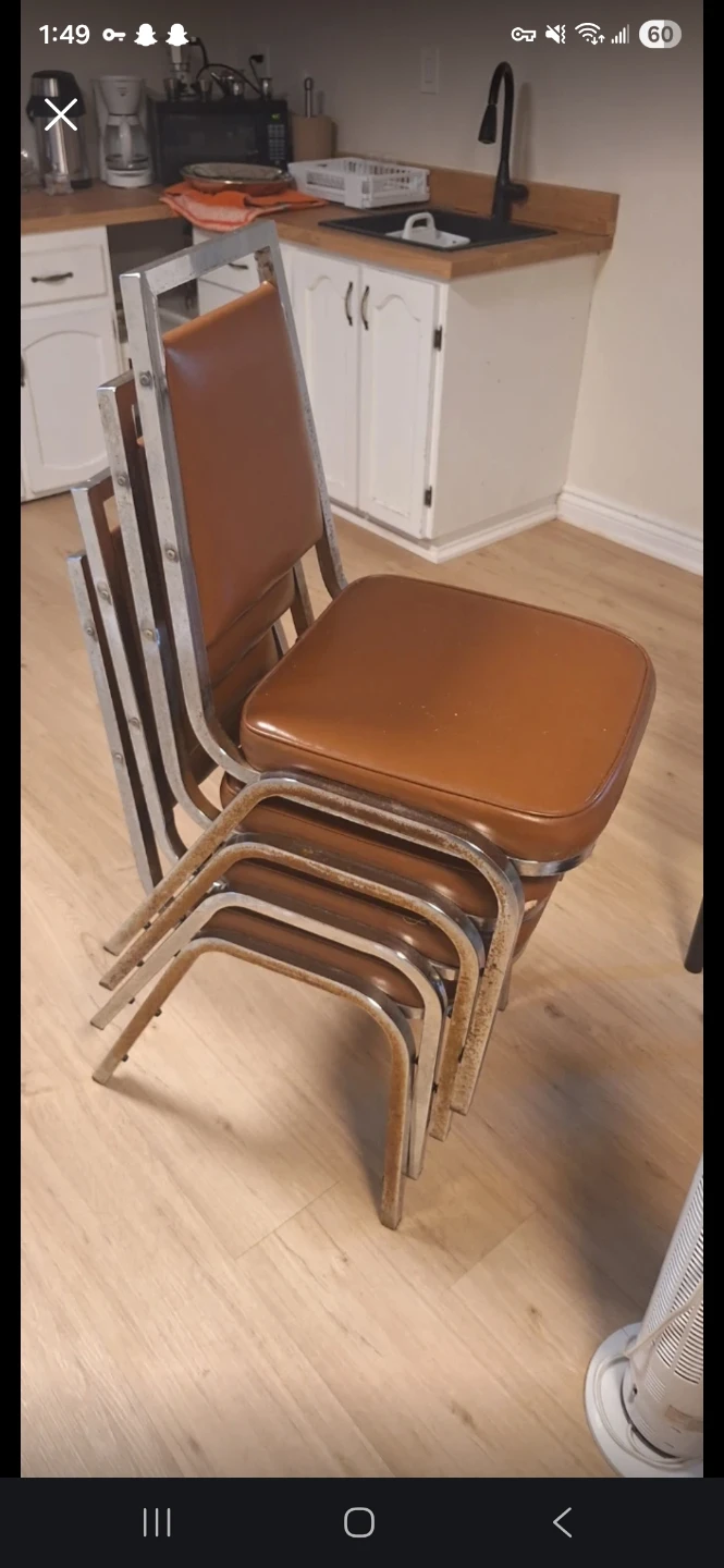 Stackable Dining Chairs - Brown Vinyl & Chrome