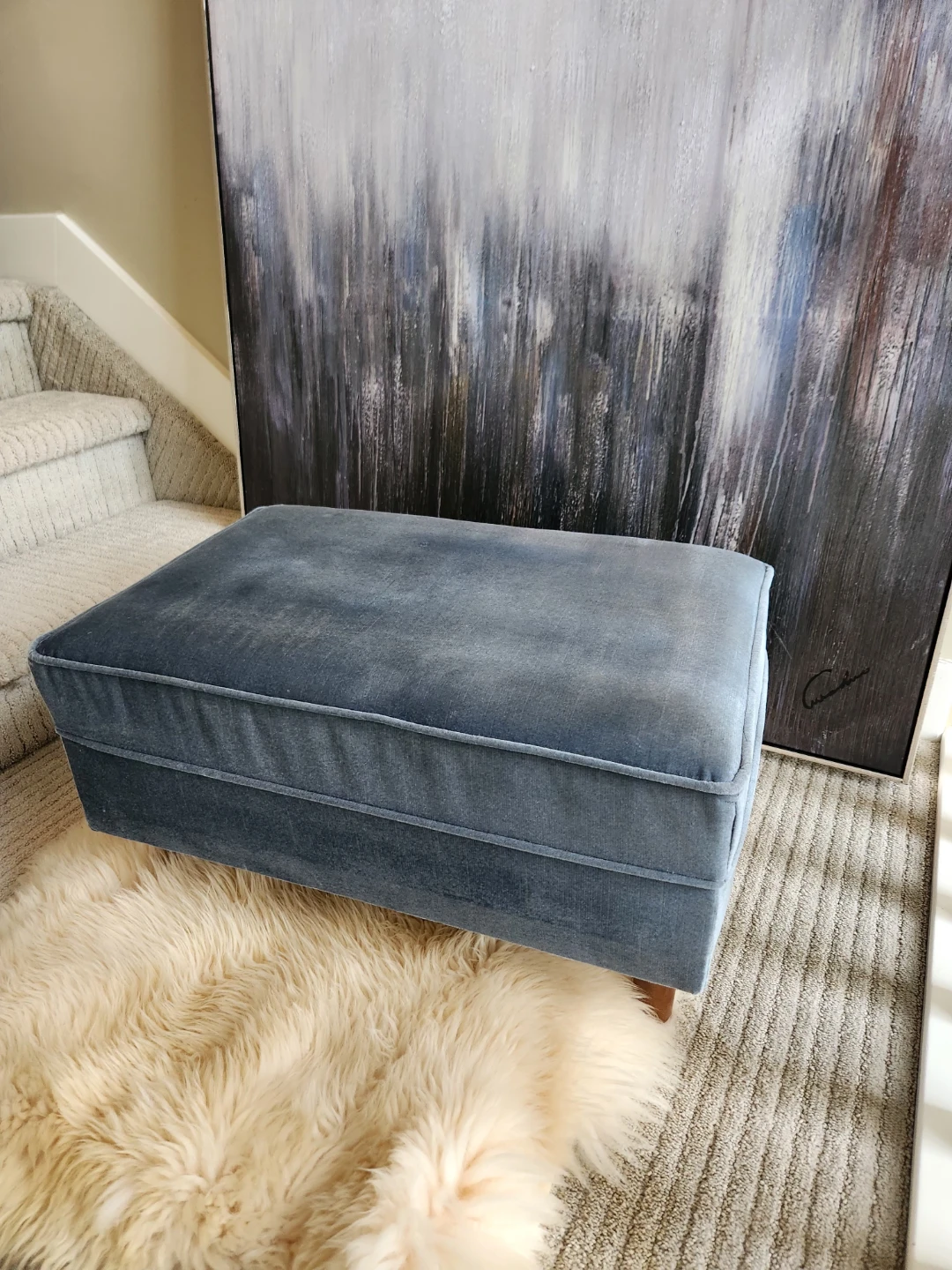 Blue Velvet  Ottoman great 1960s find