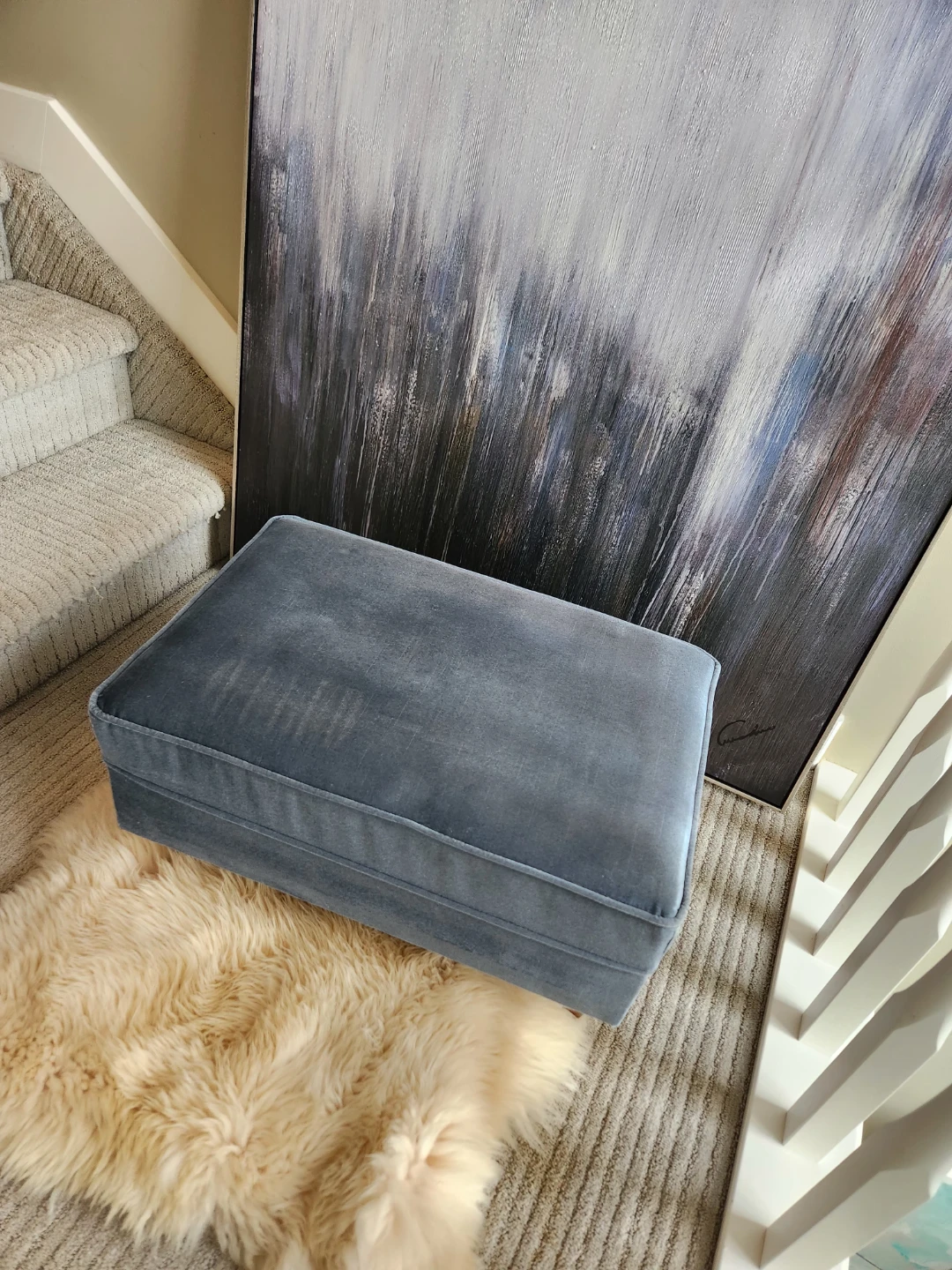 Blue Velvet  Ottoman great 1960s find - photo 3