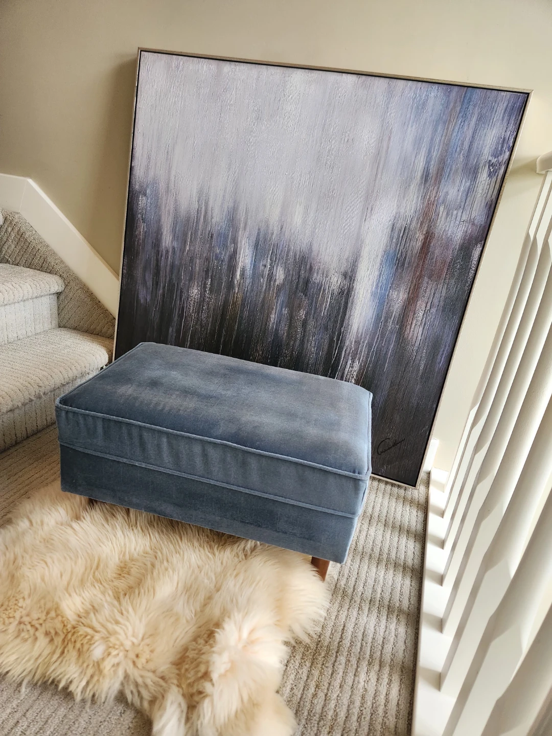 Blue Velvet  Ottoman great 1960s find - photo 5