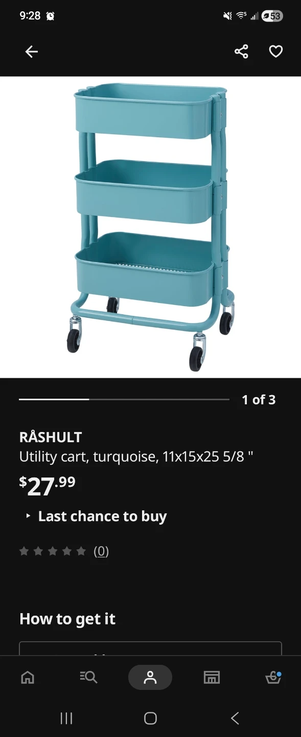 IKEA RASHULT Turquoise Utility Cart ⚽️