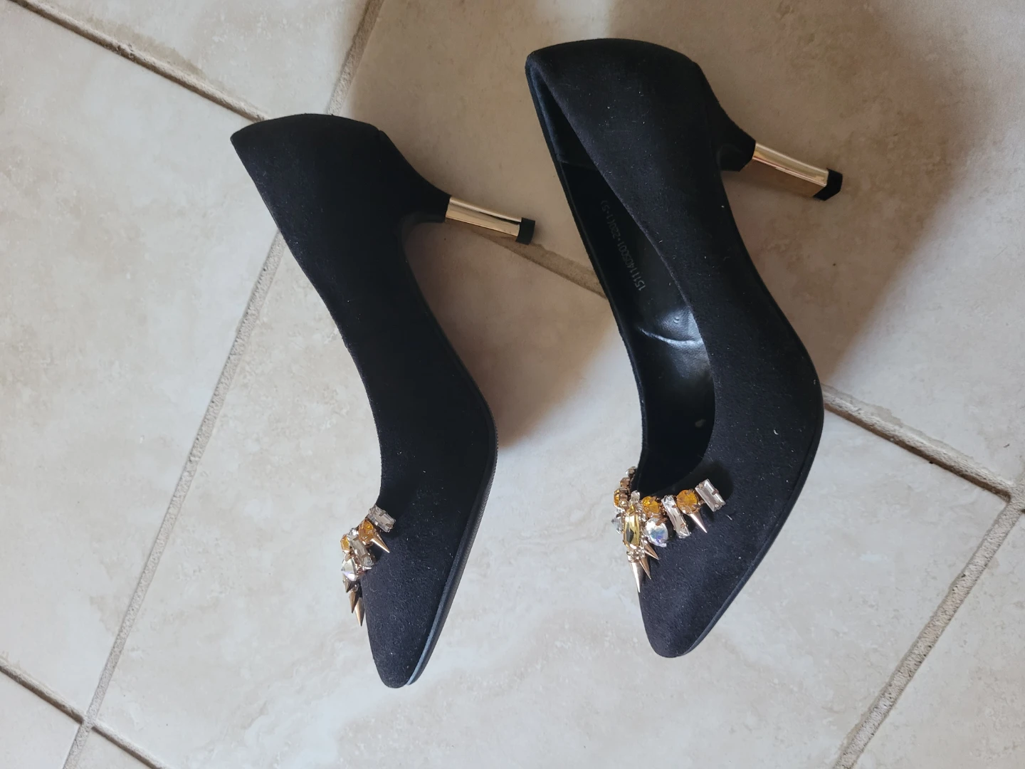 ⚽ Black Embellished Heels Size 220 - photo 2