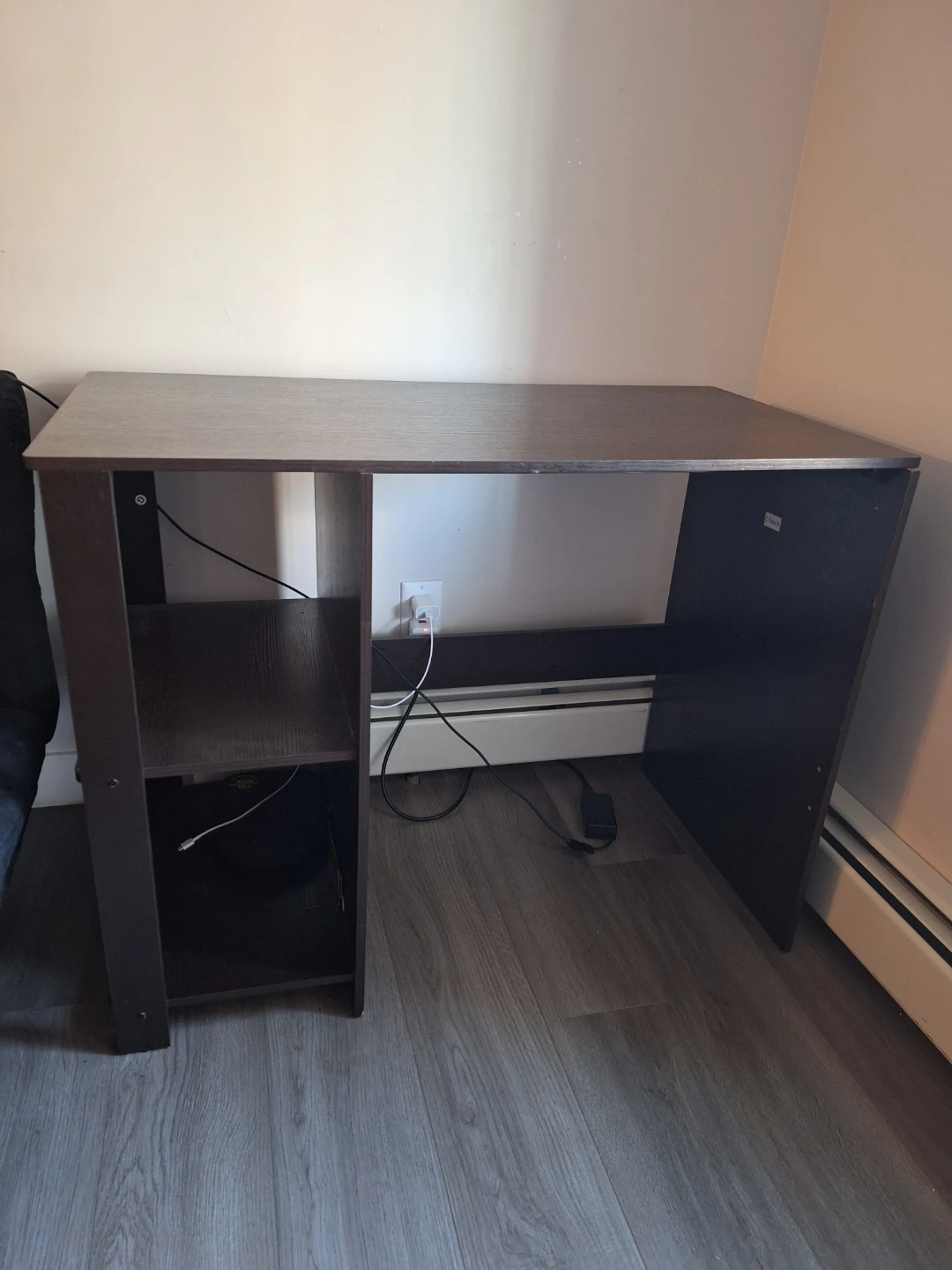 Black Mesh Office Chair and Dark Brown Desk - photo 3