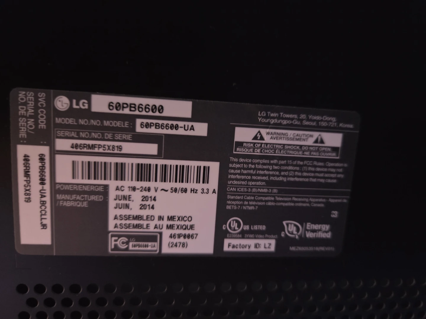 FREE-LG 60PB6600 60-inch Plasma TV - photo 4