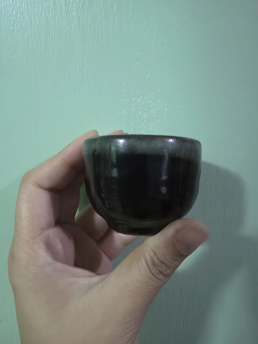 Small Black & Green Ceramic Sake Cup ⚽️ - photo 2