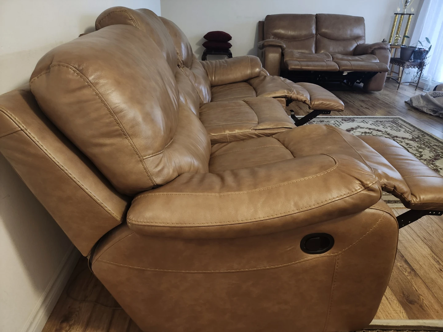 2 Brown Leather Reclining Sofa - photo 3