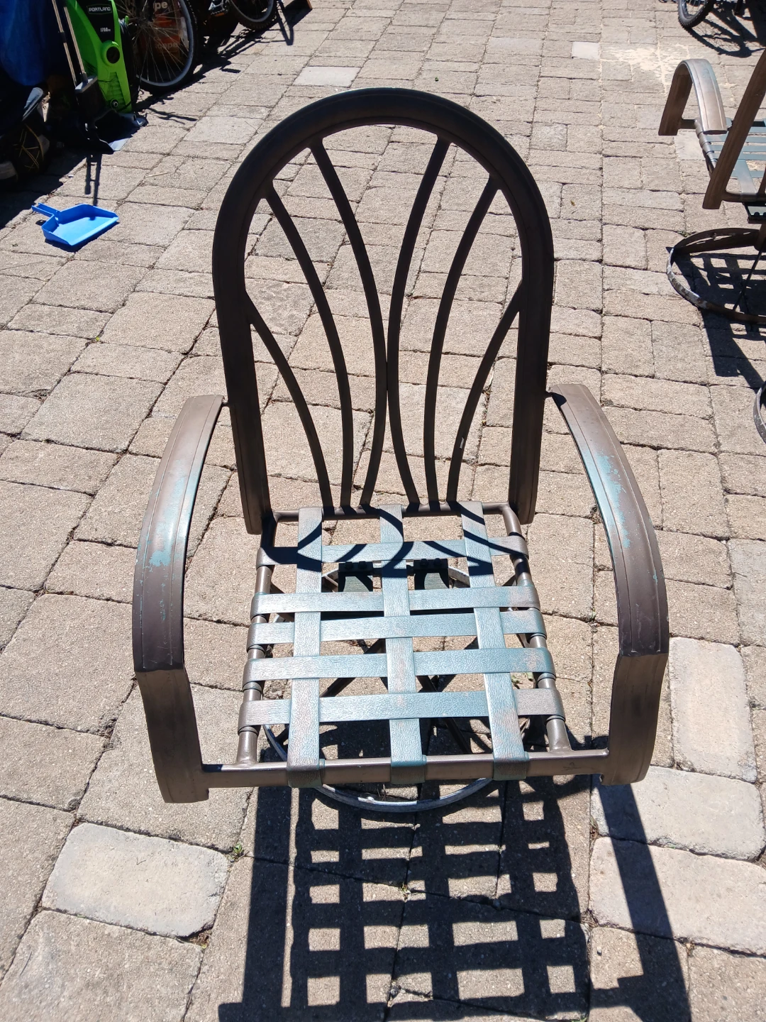 Set of 4 Metal Patio Swivel Chairs with Teal Straps