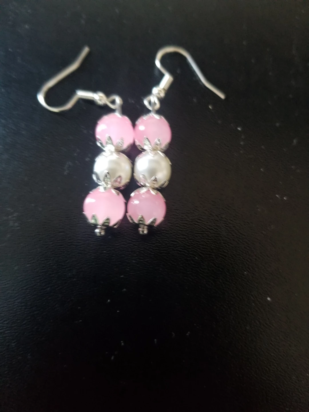 Pink and Silver Beaded Dangle Earrings⚽️ - photo 2