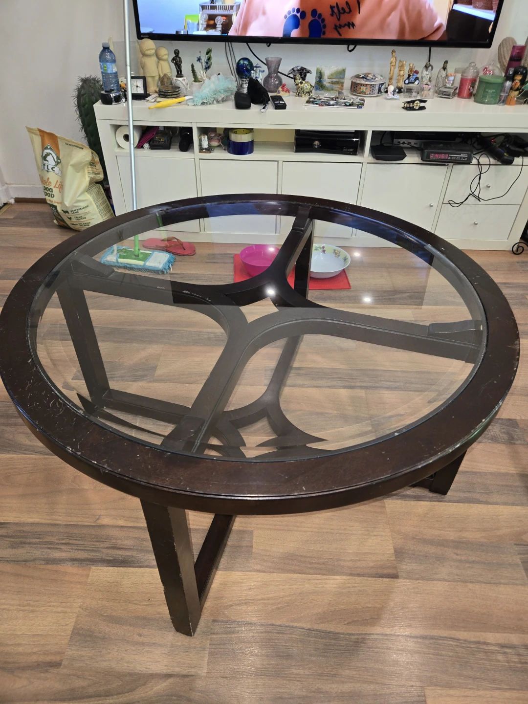 Round Coffee Table with Glass Top