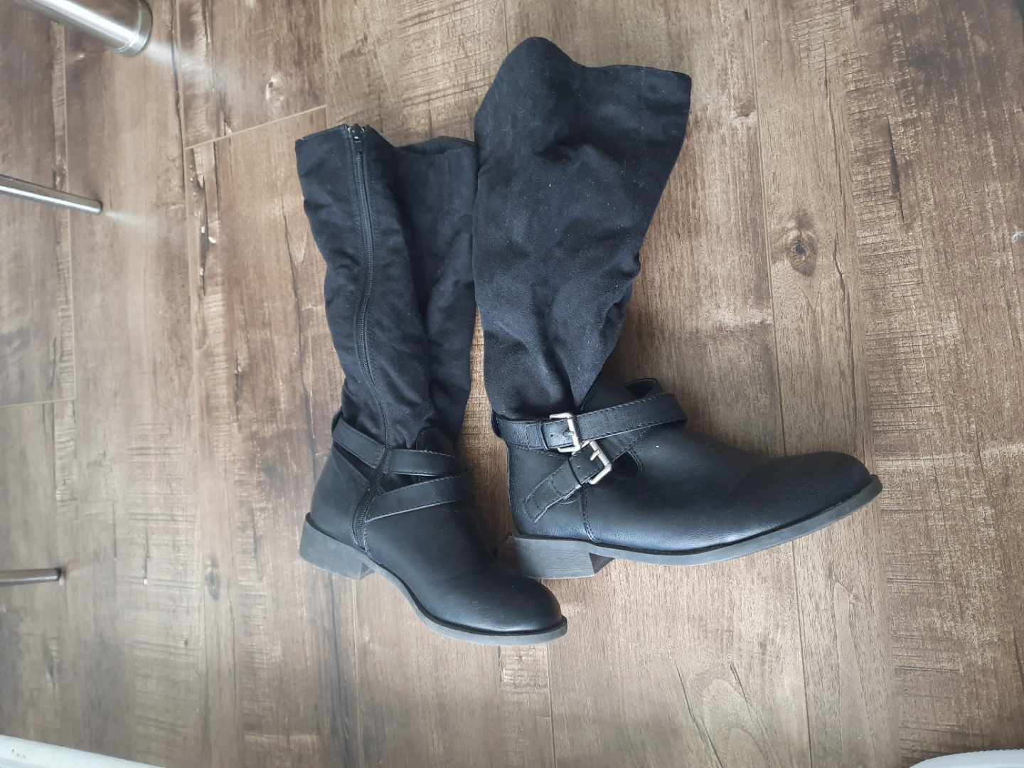 Black Tall Boots with Buckle Detail - photo 2