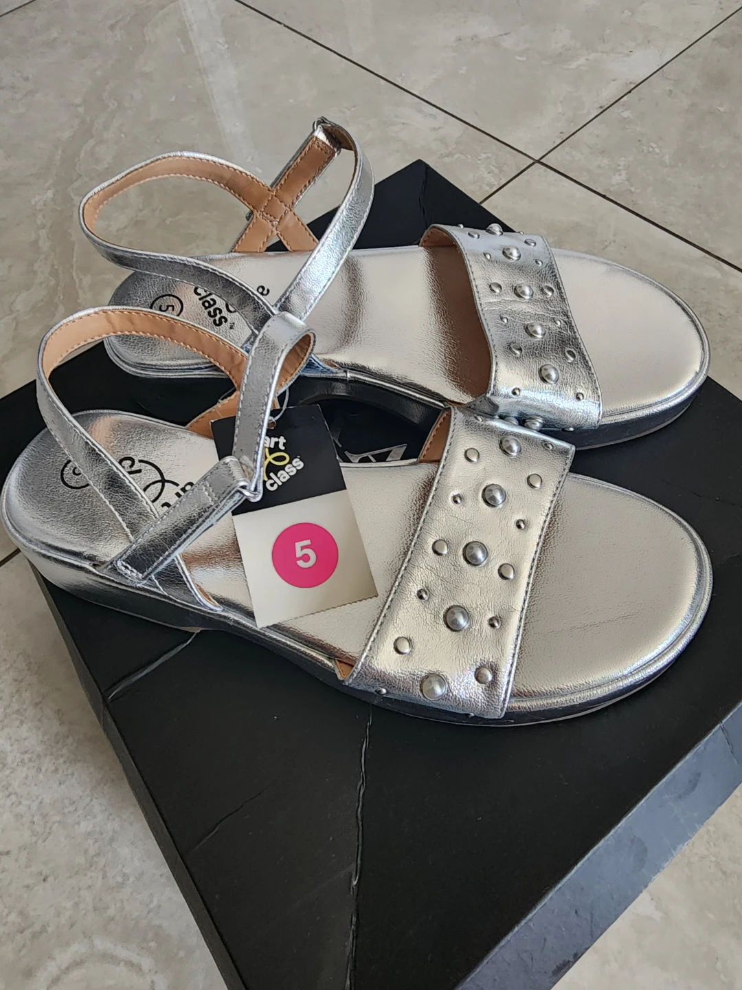 Art Class Silver Studded Sandals Size 5 - photo 2