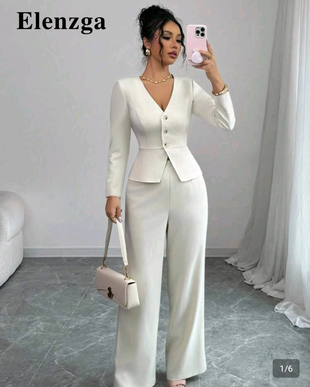 Elenzga Women's White Suit Set