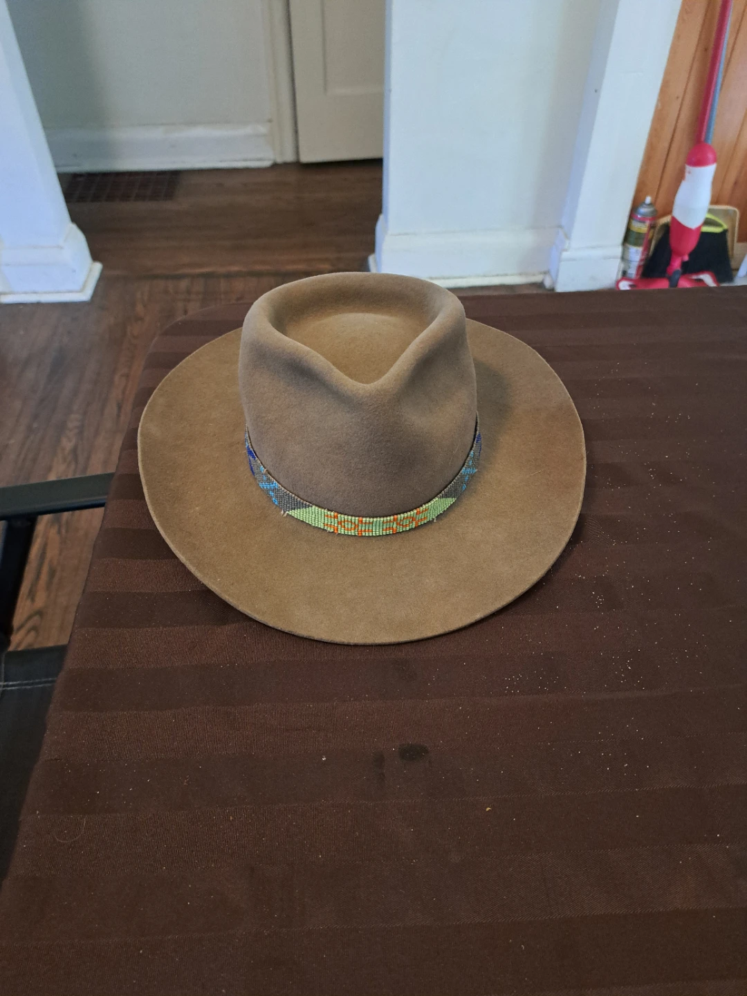 Brown Fedora Hat with Beaded Band