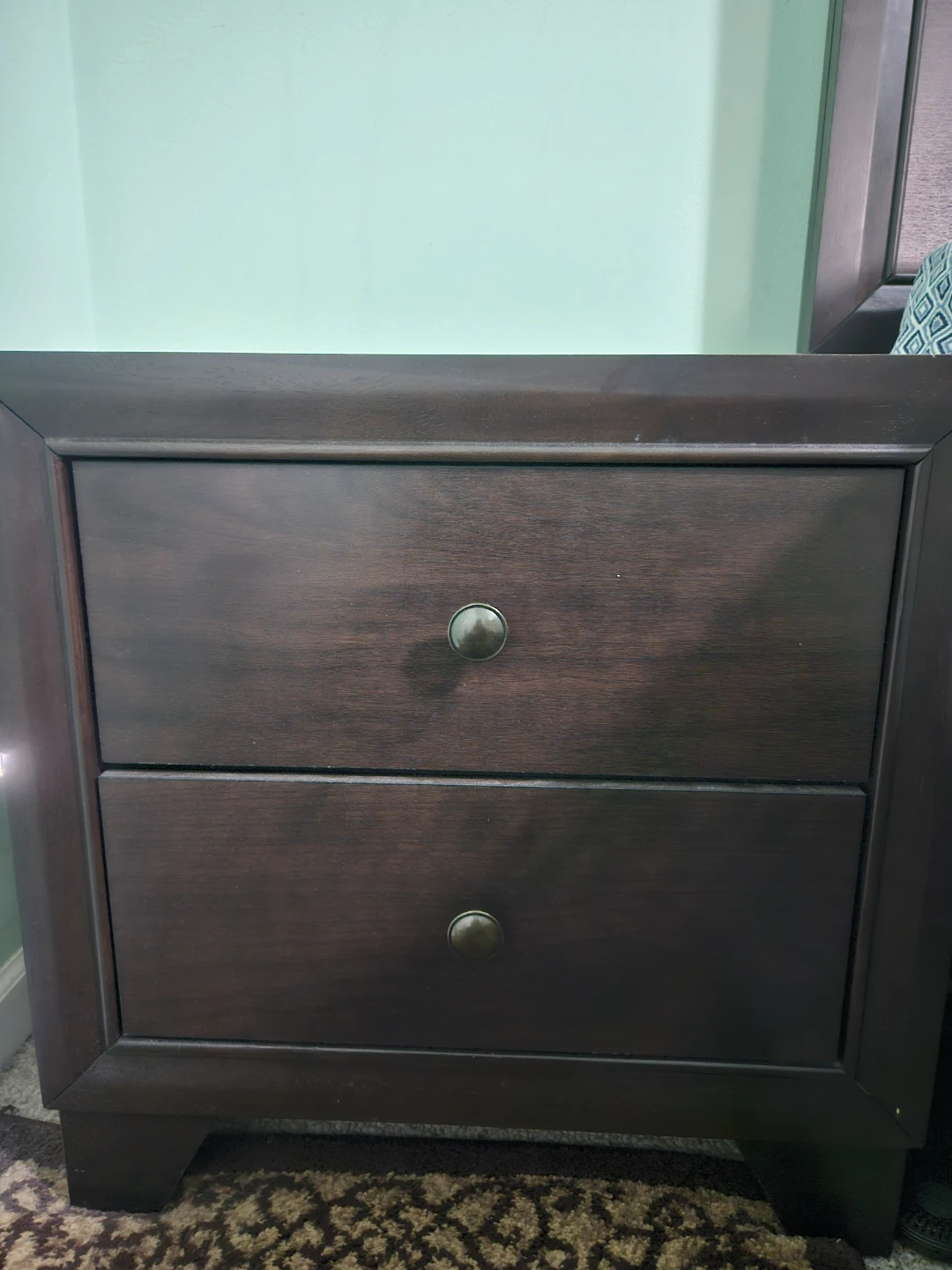 Dark Wood Nightstand with Two Drawers (set)