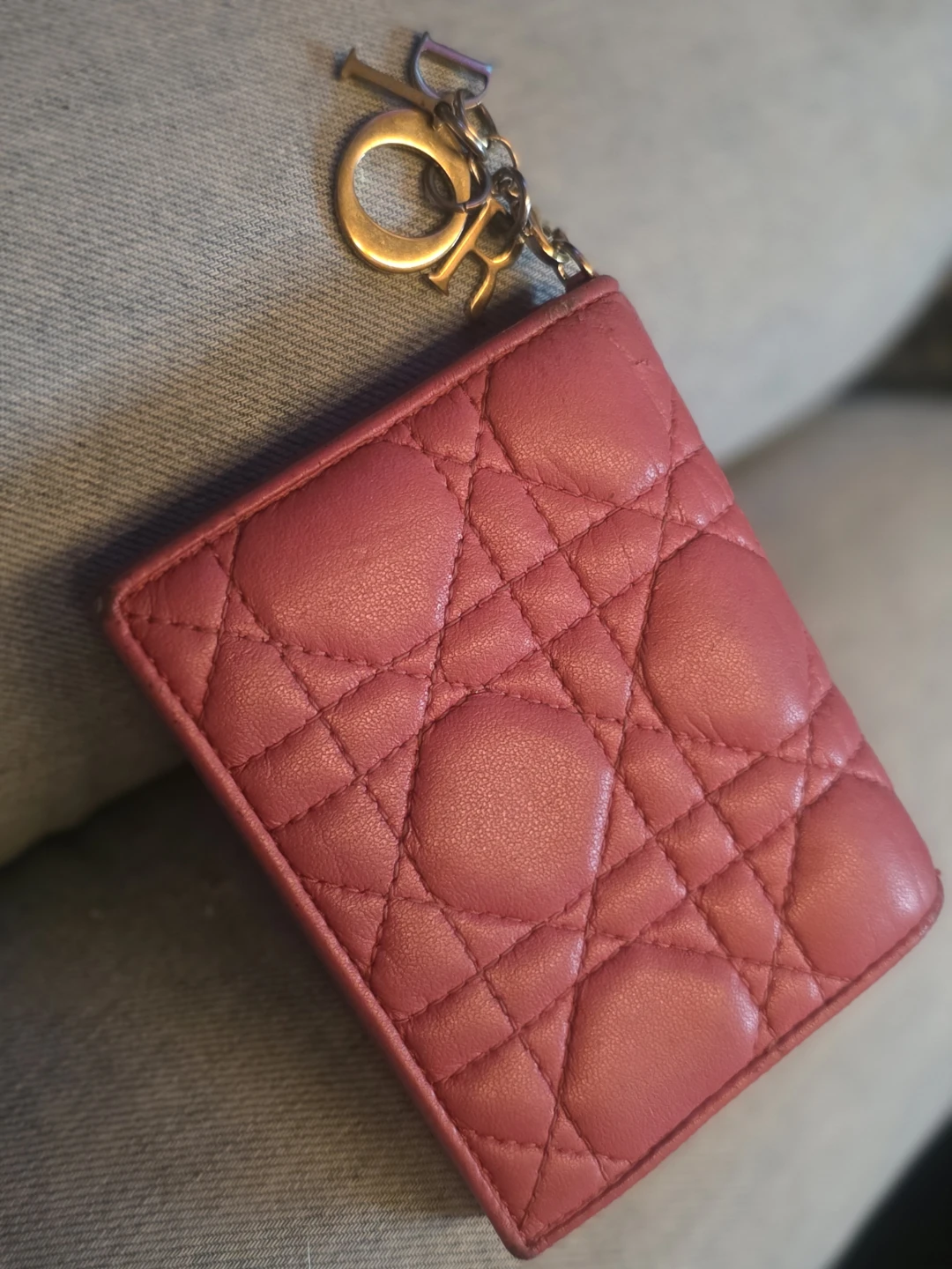 Christian Dior Pink Leather Quilted Card Holder