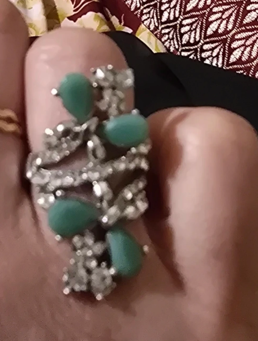 Statement Ring with Green Gems and Silver-Tone Metal - photo 3