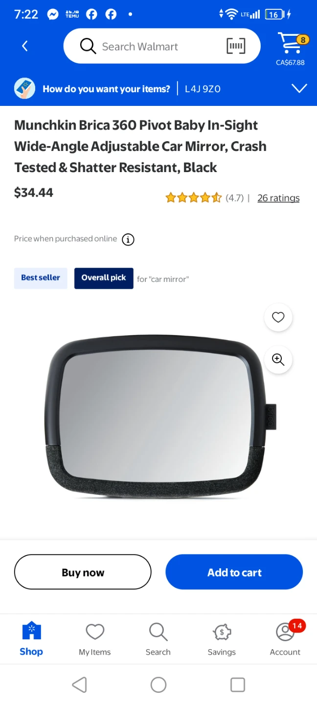 Munchkin Brica 360 Pivot Baby In-Sight Car Mirror, Black