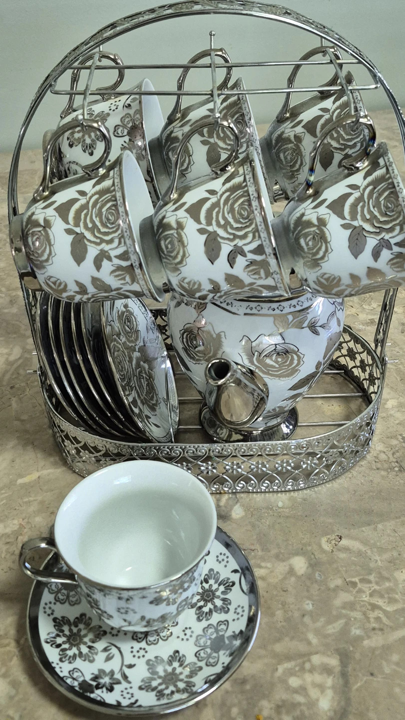 Decorative tea pot cup and Saucer Set with stand